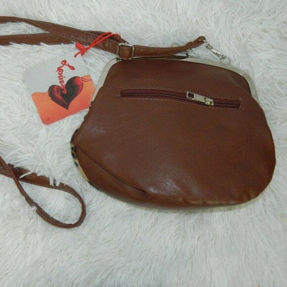 Lavive Purse Brown Red Animal Print with 3D Flower‎ - Picture 3 of 8